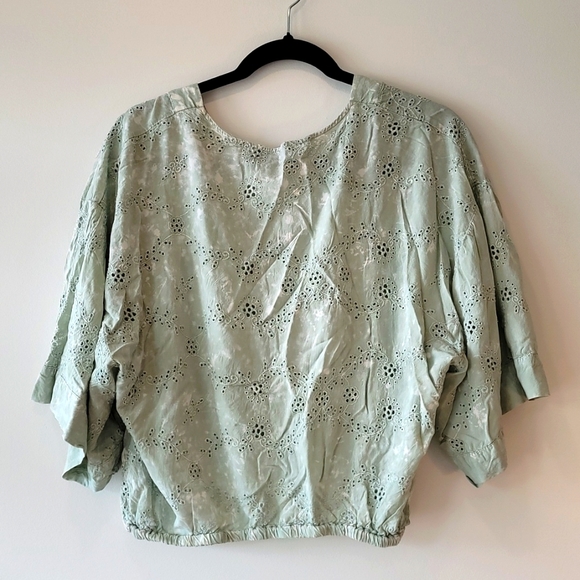 Young Fabulous & Broke Bohemian Tie Dye Flowy Top Green and White Size Medium M - Picture 3 of 4